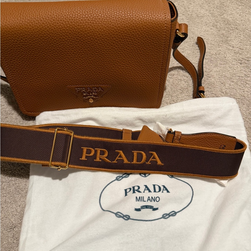 Prada Camel Brown Leather Crossbody Bag